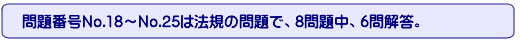 問題番号No.18～No.25は法規の問題で、8問題中、6問解答。